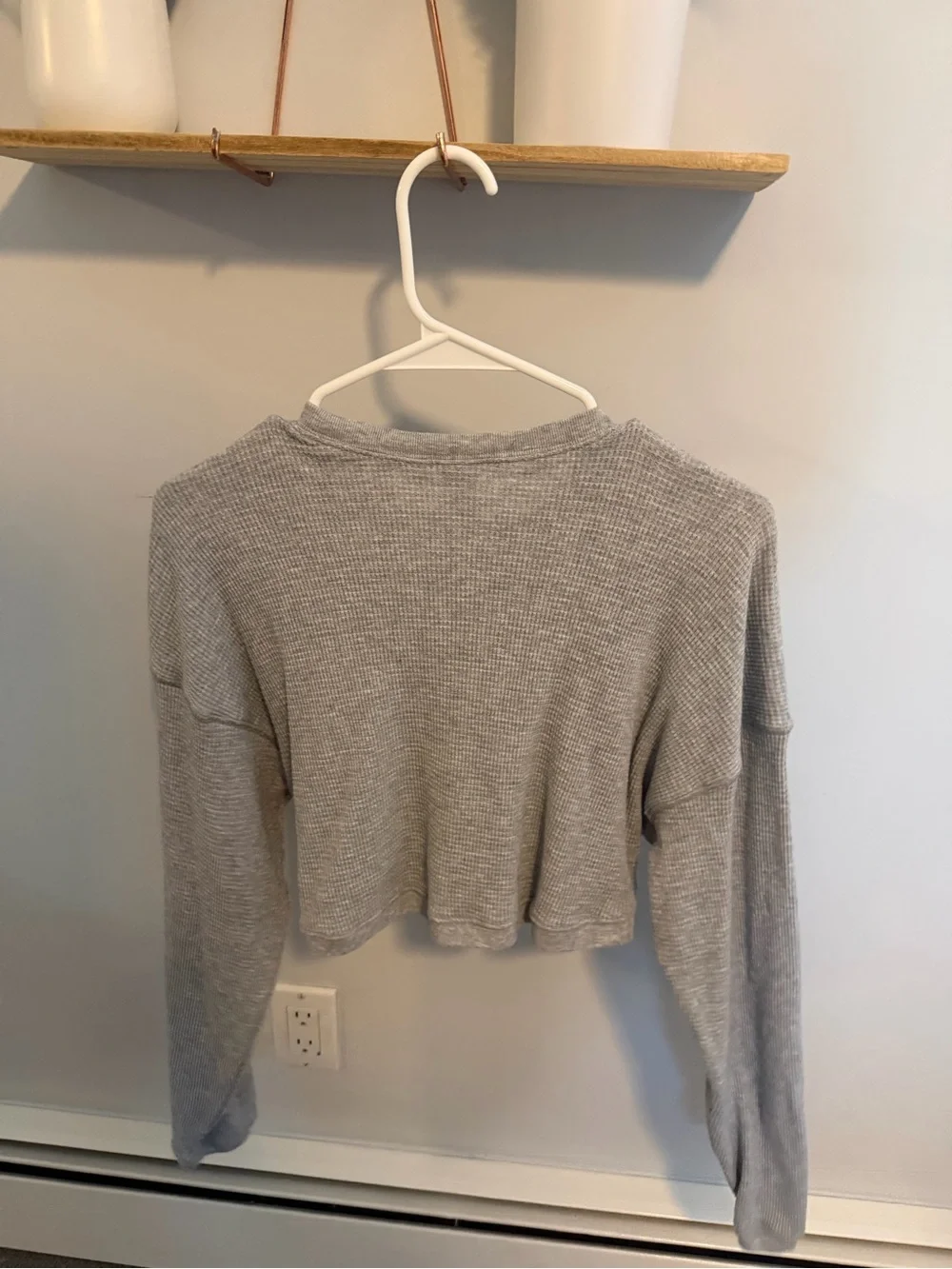 TNA waffle Light Gray Cropped Waffle-Knit Long Sleeve Top - Picture 2 of 2